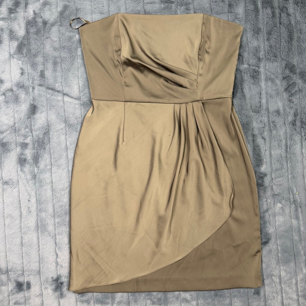 Banana Republic Womens Strapless Satin Tulip Cocktail Dress Olive Bronze Size 10